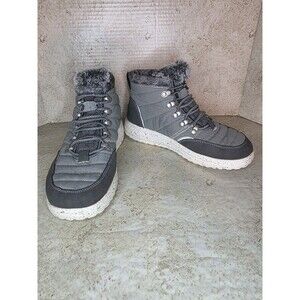Hey Dude Brandy Ankle Boots Women Sz 6 Grey Faux Fur Lace Up Casual Comfort Shoe